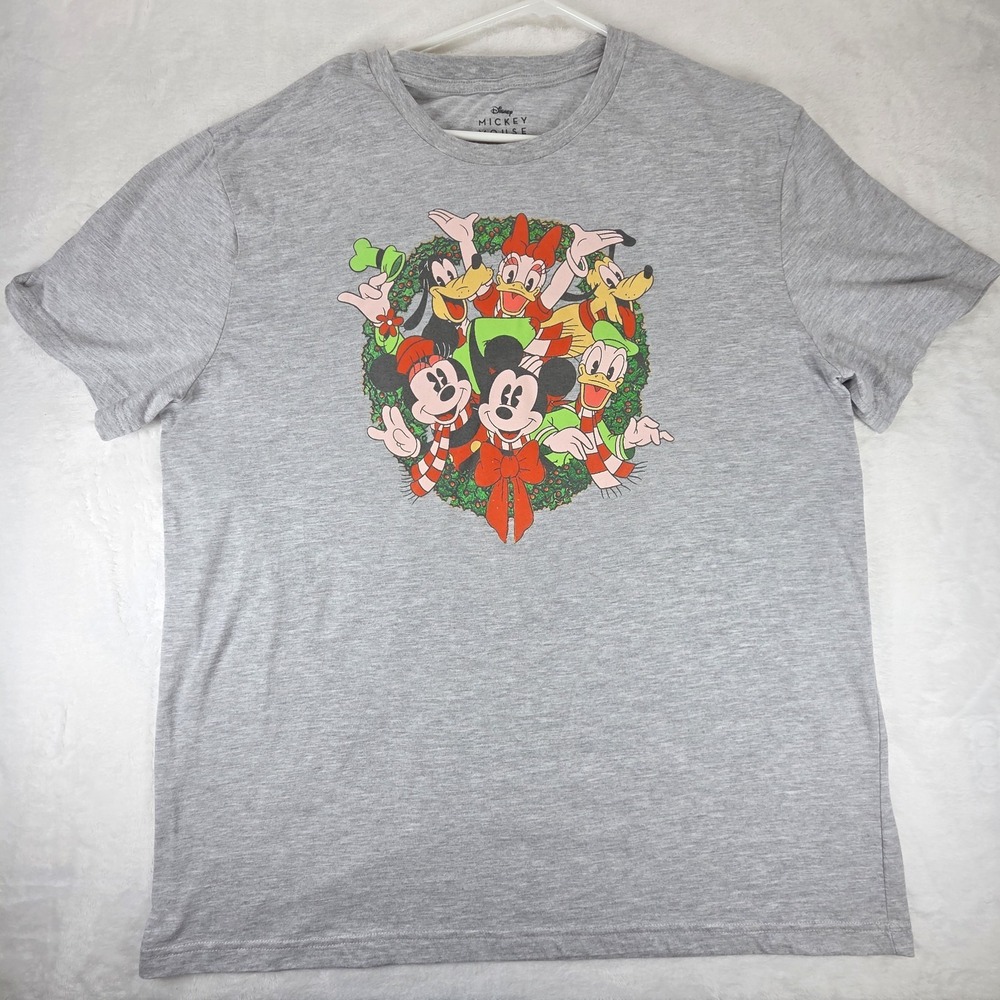 Disney Christmas MICKEY DONALD DUCK GOOFY PLUTO T-Shirt 2XL Christmas Wreath